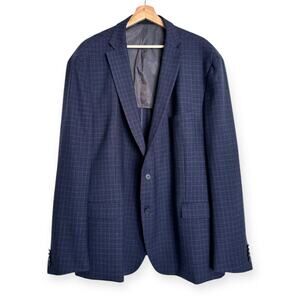 Michael Kors Blue Plaid 100% Wool Two Button Double Vented Blazer Men's Size 54R